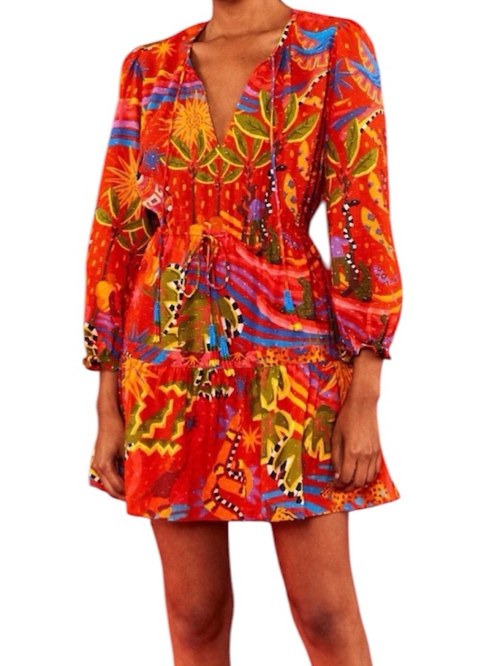 NWOT FARM Rio Magic Forest Tiered Long Sleeve Cotton Dress Size Medium